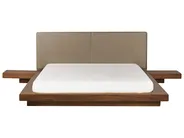Bett mit LED Bouclé ZEN 160 x 200 cm Braune Esche_1080009