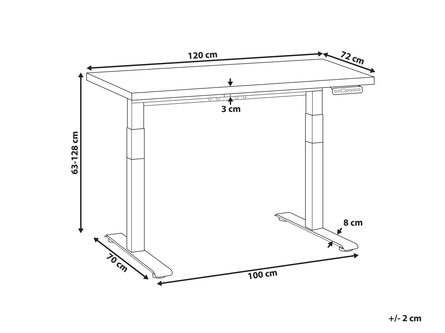 Schreibtisch elektrisch höhenverstellbar DESTINES 120 cm 72 cm Schwarz / Hellbraun_1000344