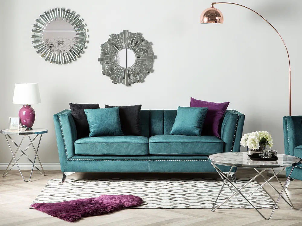 Sofa 3-Sitzer GAULA Samtstoff Blaugrün_1145529