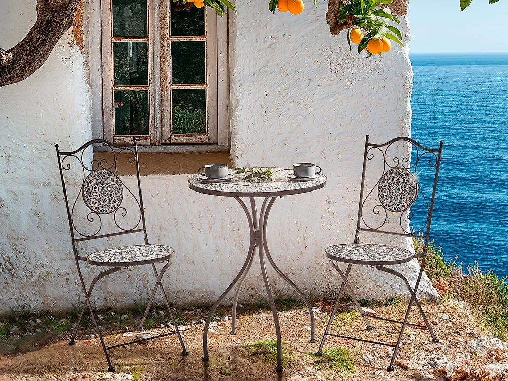 Bistrotisch Für 2 Personen Beliani Balkontisch Rund 60 Cm – Mosaik-Optik, Metall Schwarz, Für 2 Personen, Wetterfest