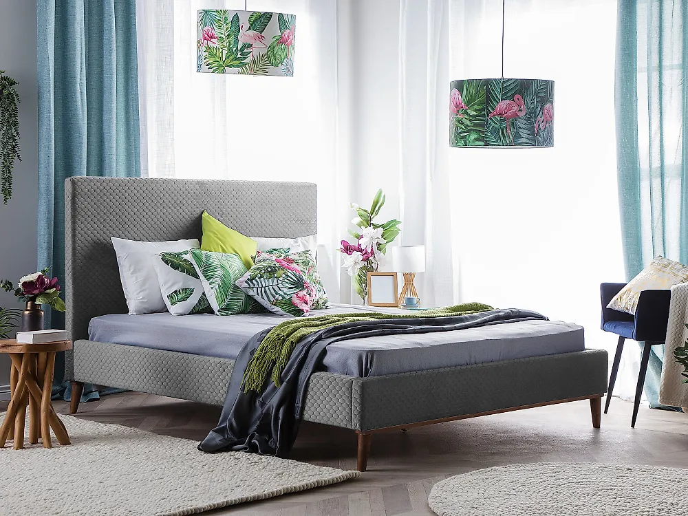 Bed Velvet BAYONNE 140 x 200 cm (EU Double) Light Grey_1178582