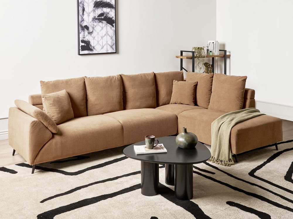 Corner Sofa 4 Seater LUNNER Corduroy Brown Left Hand