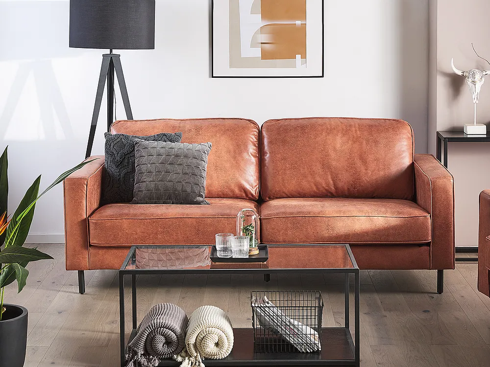 Sofa 3-Sitzer SAVALEN Kunstleder Goldbraun_1154791
