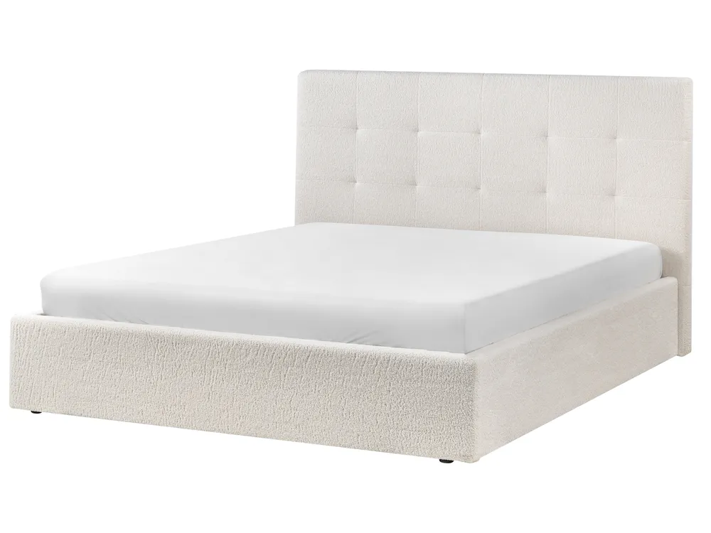 Bett mit Stauraum LORIENT Bouclé Cremeweiß 160 x 200 cm_1040174