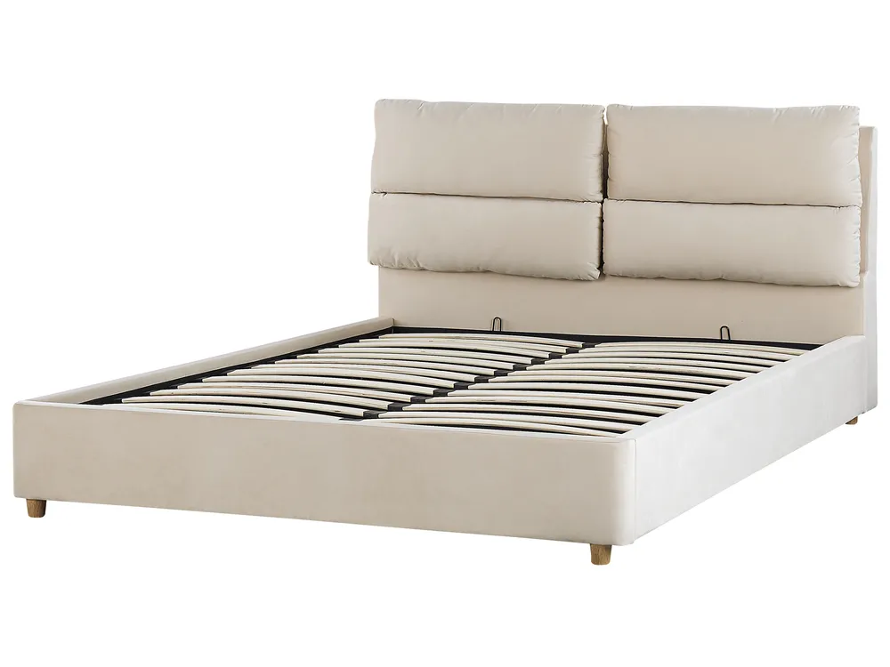 Ottoman Bed BATILLY Velvet Light Beige 160 x 200 cm (EU King Size)_830110