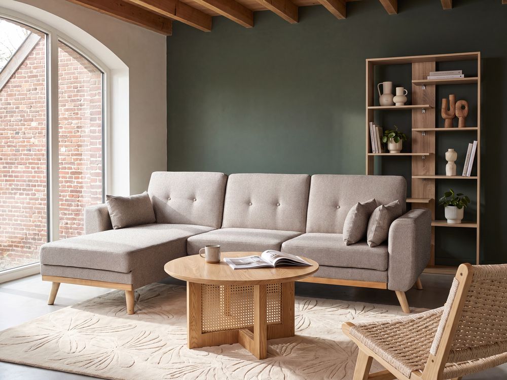 Eckschlafsofa 3-Sitzer KAARINA Stoff Beige rechtsseitig