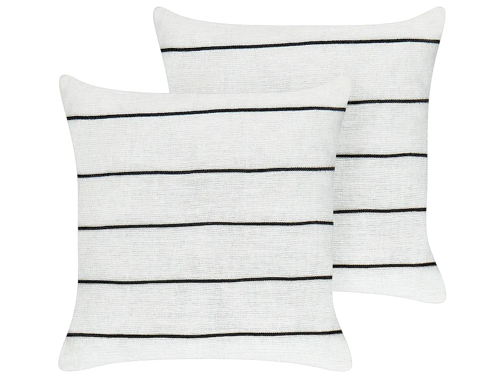 Set of 2 Decorative Cushions MILAS 50 x 50 cm Linen Black/ White Striped_1183179