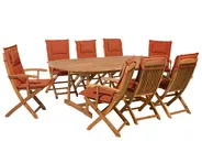 Gartenmöbel Set 8-Sitzer MAUI inkl. Kissen Akazienholz Dunkelrot_744097