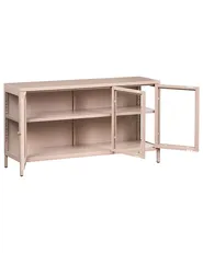 Glass Display Sideboard NEWPORT 115 cm Metal Beige_1114910