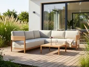 Garten Ecksofa mit Tisch 5-Sitzer SAMPIERI Metall Hellbraun linksseitig_1000044