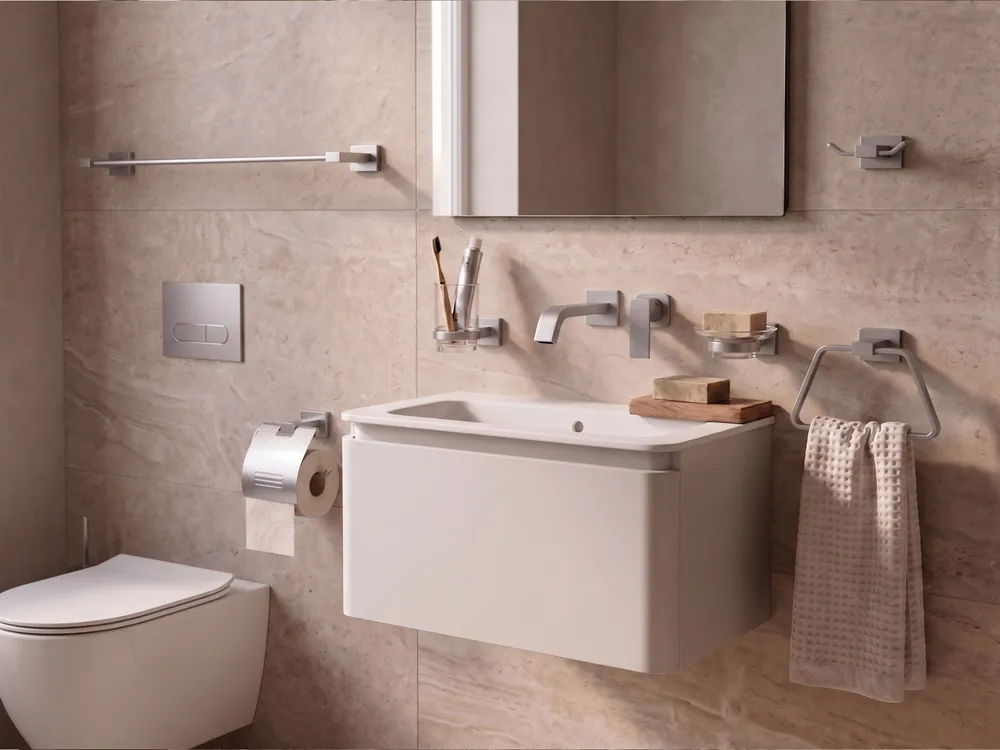 Badezimmerhalter Set 6-teilig RIOHACHA mit Handtuchstangen und -haken Silber