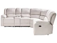 Manual Recliner Corner Sofa 5 Seater ROKKE with USB Port Fabric Off-White Left Hand_959382