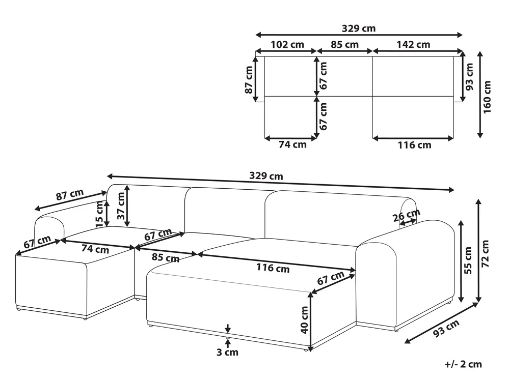 Gartensofa mit Ottomane 7-Sitzer BATTIFOLLO modular Olivgrün_933979