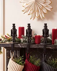 Set of 3 Christmas Stocking Holders KAJAANI 22 cm Nutcracker Black_1156611