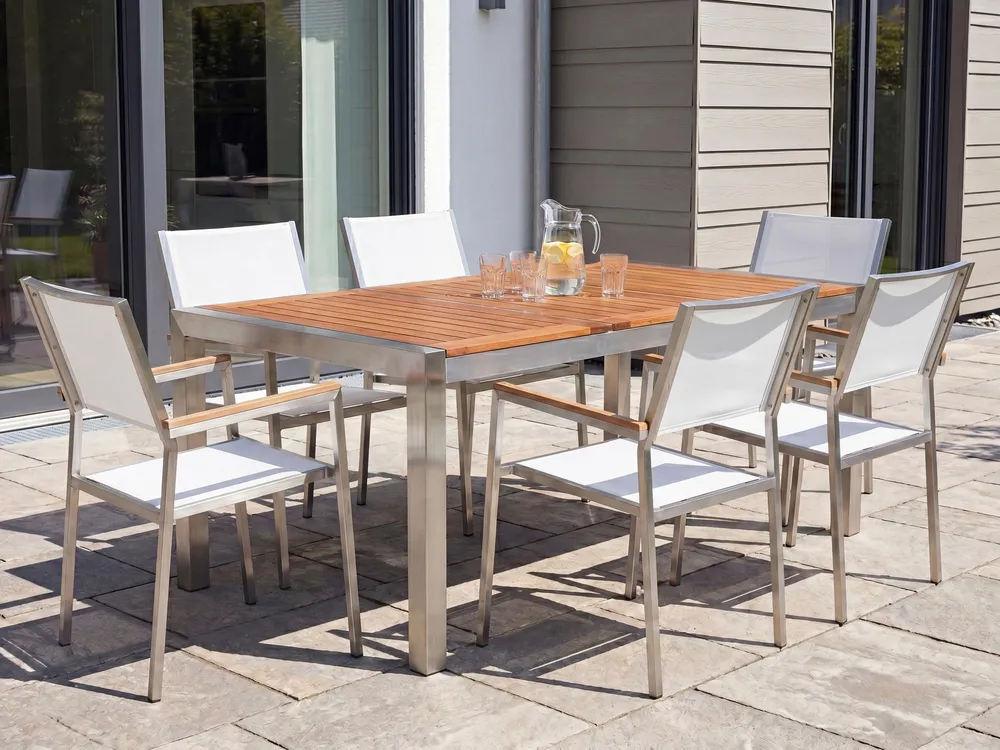Gartenmöbel Set 6-Sitzer GROSSETO Eukalyptusholz Braun / Weiß