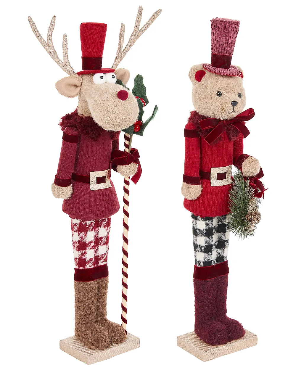 Set of 2 Figurines MATALA 61/64 cm Bear Reindeer Red