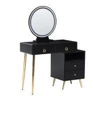 Schminktisch mit Spiegel und Hocker YVES LED Schwarz_845102