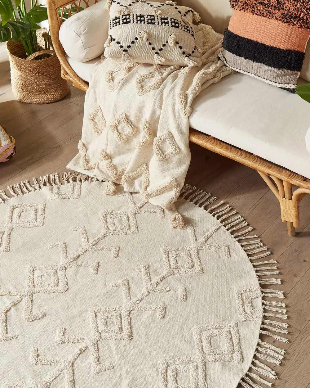 Teppich HARRAN Hellbeige ø 140 cm Baumwolle