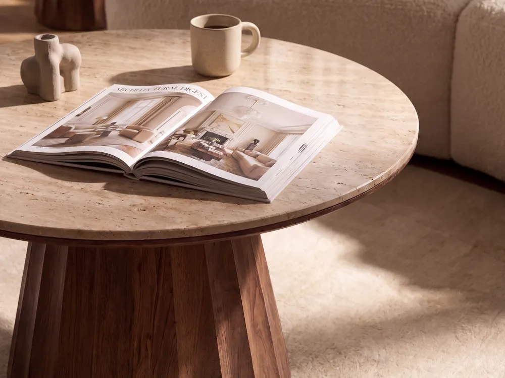 Coffee Table SABRINA Travertine Effect Brown_1144560