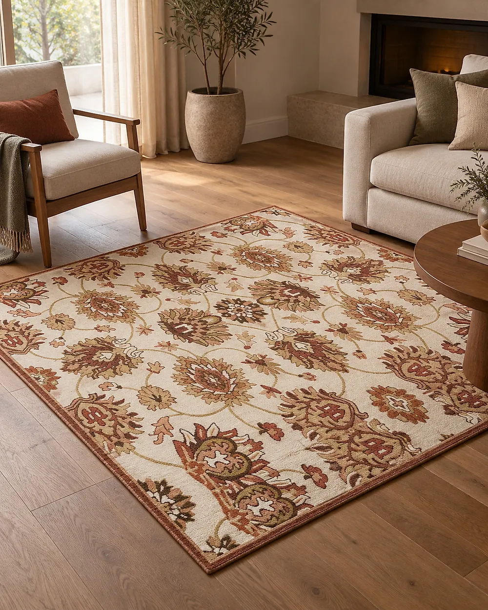 Rug EZINE Beige 200 x 200 cm Wool_1183217