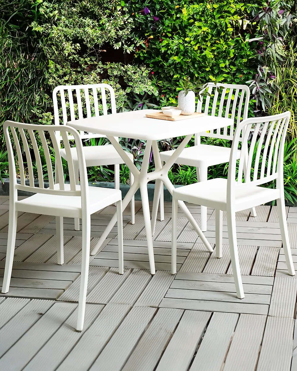 Gartenstuhl 4er Set SERSALE Kunststoff Weiß
