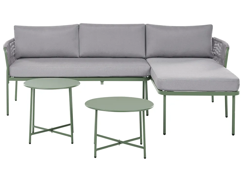 Garten Ecksofa 3-Sitzer ONZO mit Tischen Metall Grün linksseitig