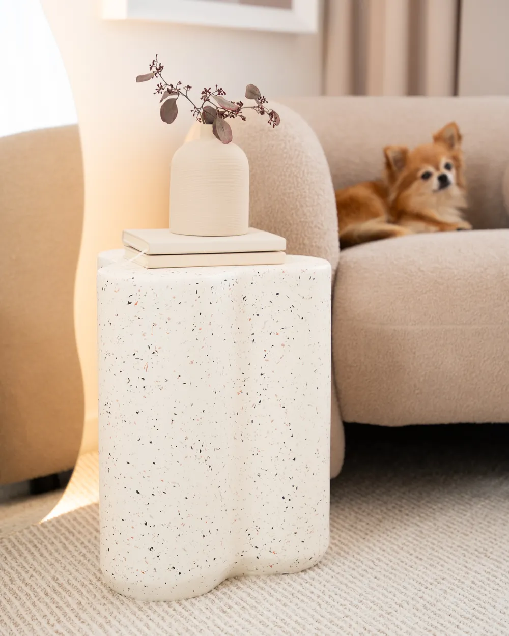 Beistelltisch TELLARO 32 cm 37 cm Terrazzo Optik Cremeweiß_1063243