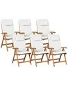 Set mit 6 Stühlen und Sitzkissen JAVA PREMIUM Akazienholz Cremeweiß