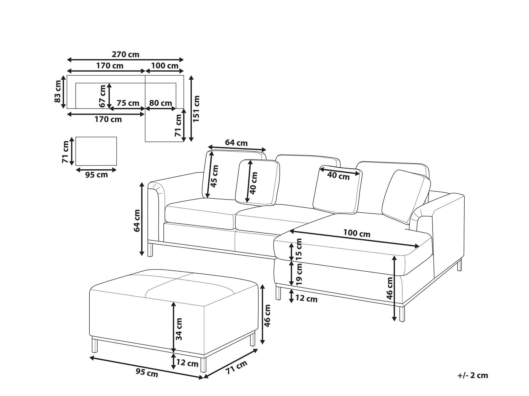 Corner Sofa 5 Seater OSLO with Ottoman Velvet Teal Left Hand_964686