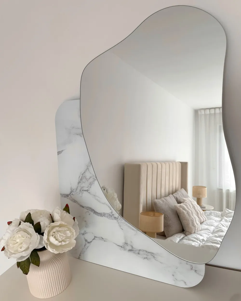 Wall Mirror ARVERT 60 cm 80 cm White Marble_1056972