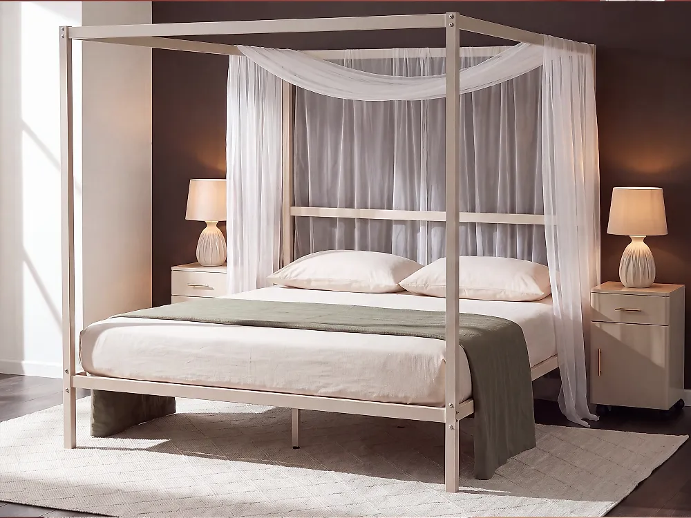 Hemelbed Metaal LESTARDS 160 x 200 cm Lichtbeige