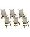 Set of 6 Garden Chairs with Cushions JAVA Acacia Wood Taupe
