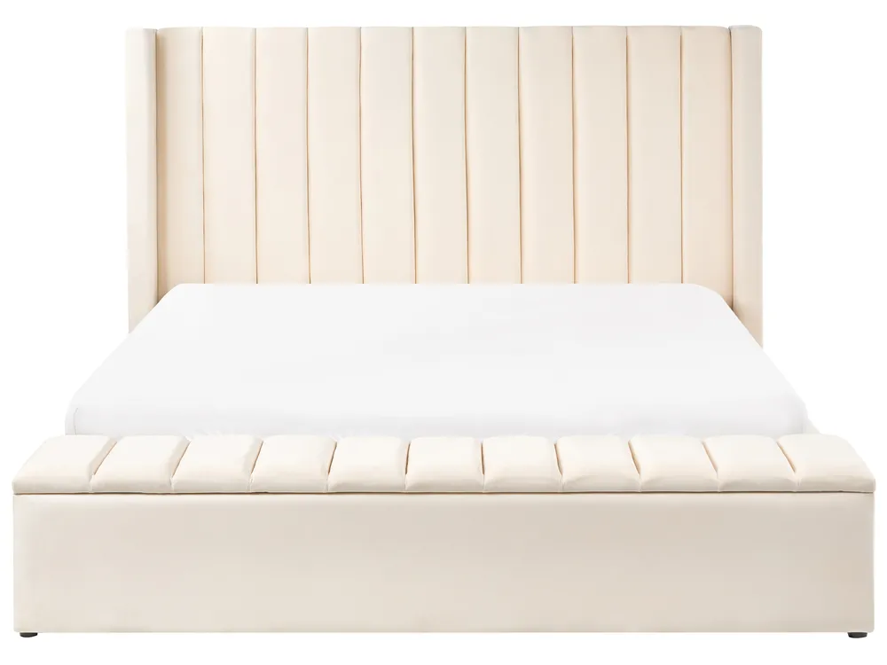 Wasserbett mit Stauraumbank NOYERS Samtstoff Cremeweiß 180 x 200 cm_1036845