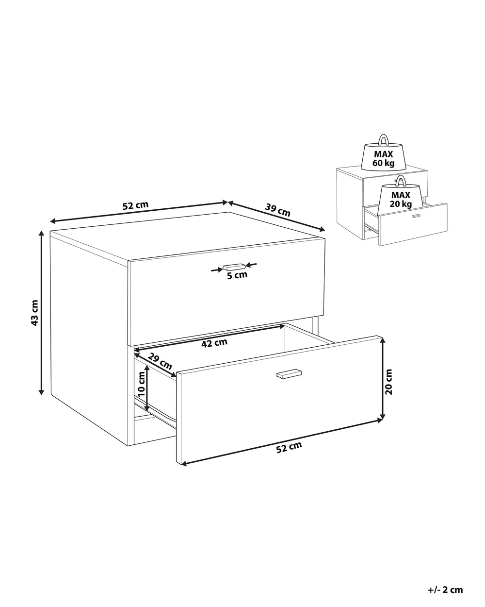 2 Drawer Bedside Table EDISON White_817852