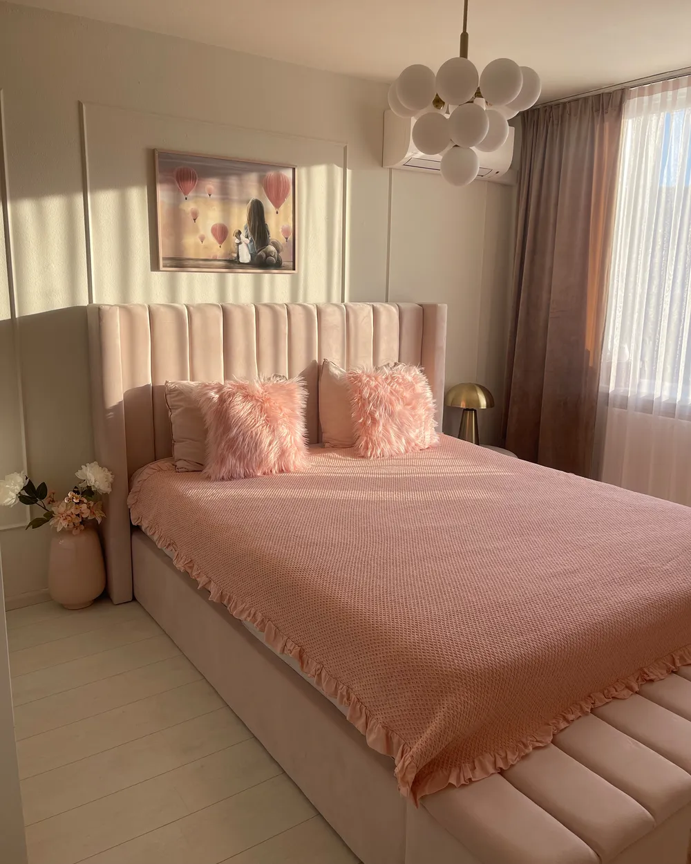 Wasserbett mit Stauraumbank NOYERS Samtstoff Pastellrosa 160 x 200 cm_973104