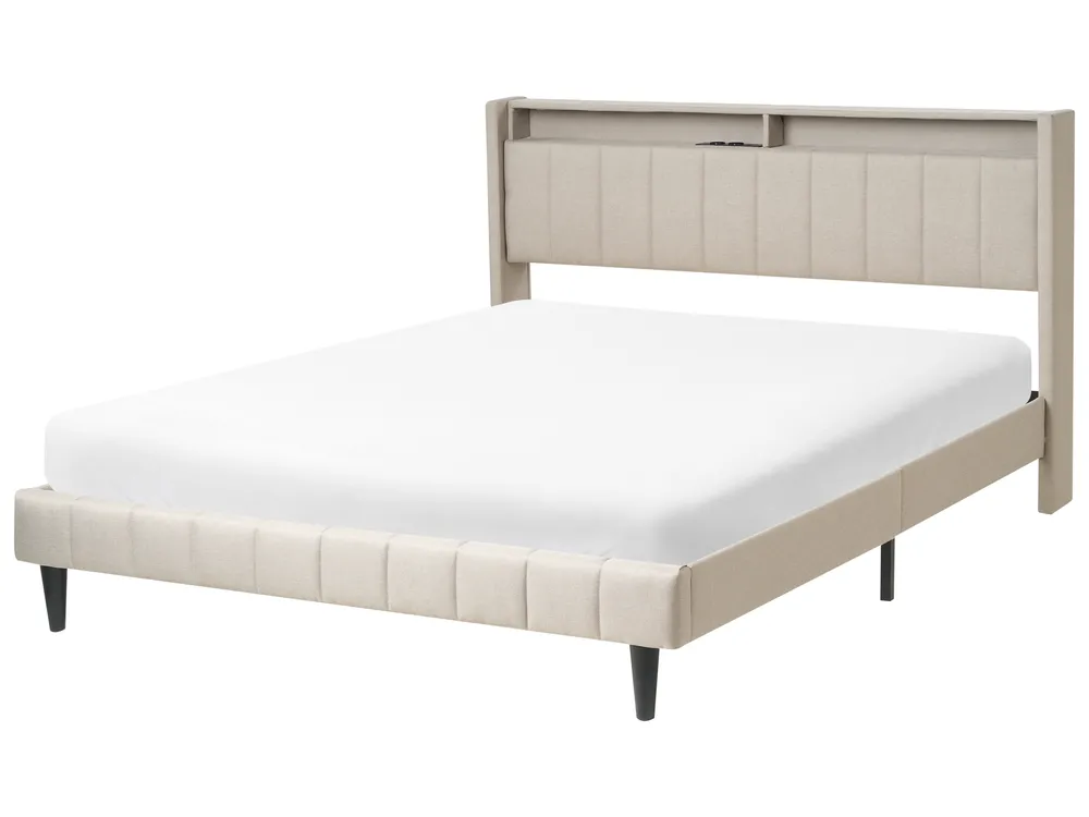 Bett mit Stauraum Stoff beige verschiedene Größen BEALIEU