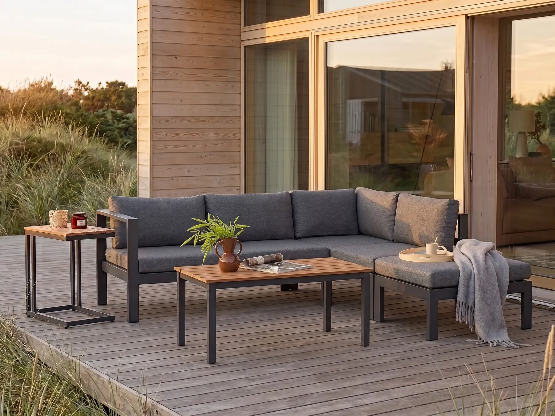 Garten Ecksofa mit Tisch 5-Sitzer MESSINA Metall Schwarz linksseitig_769434