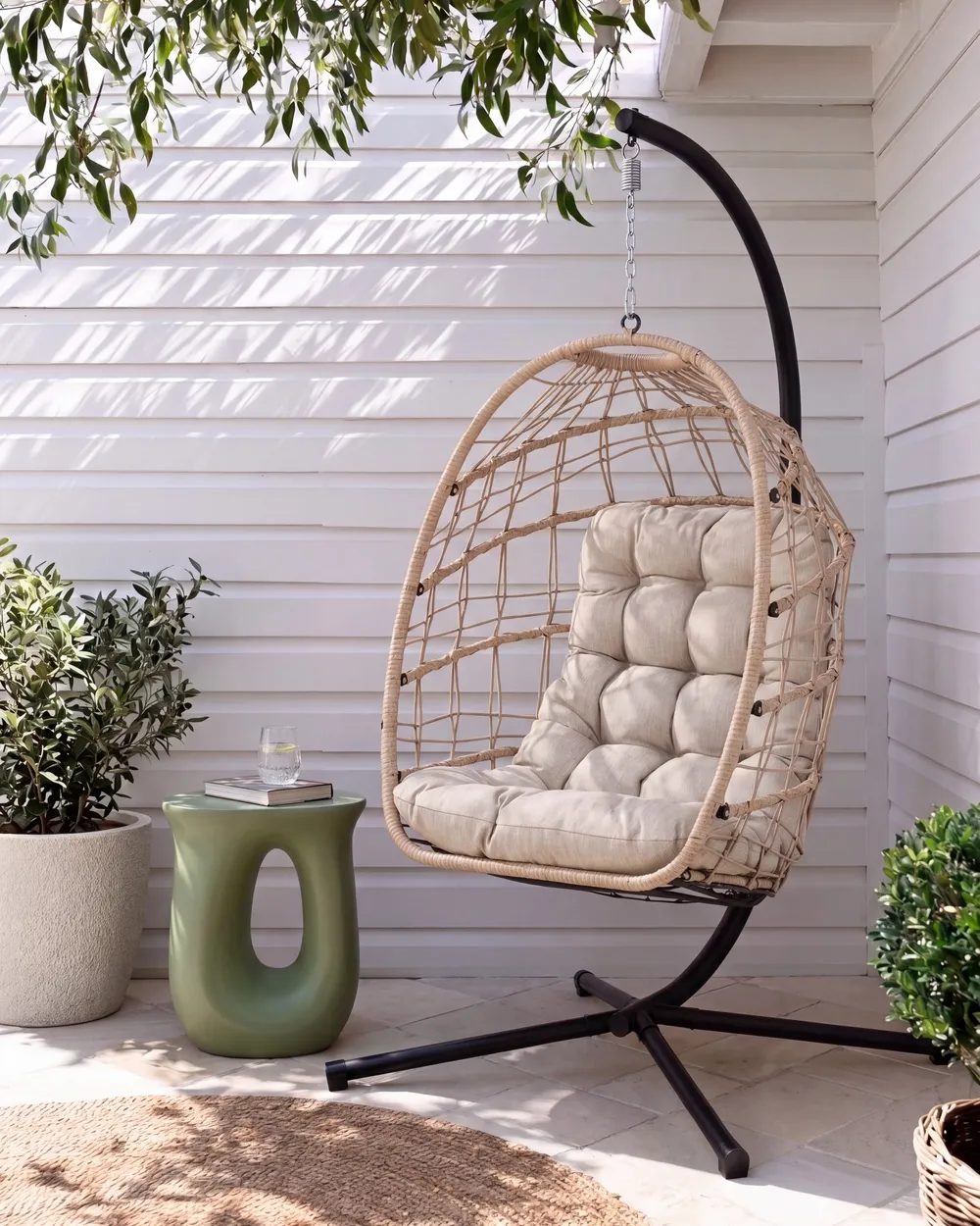Hanging Chair with Stand MORNESE Metal Natural