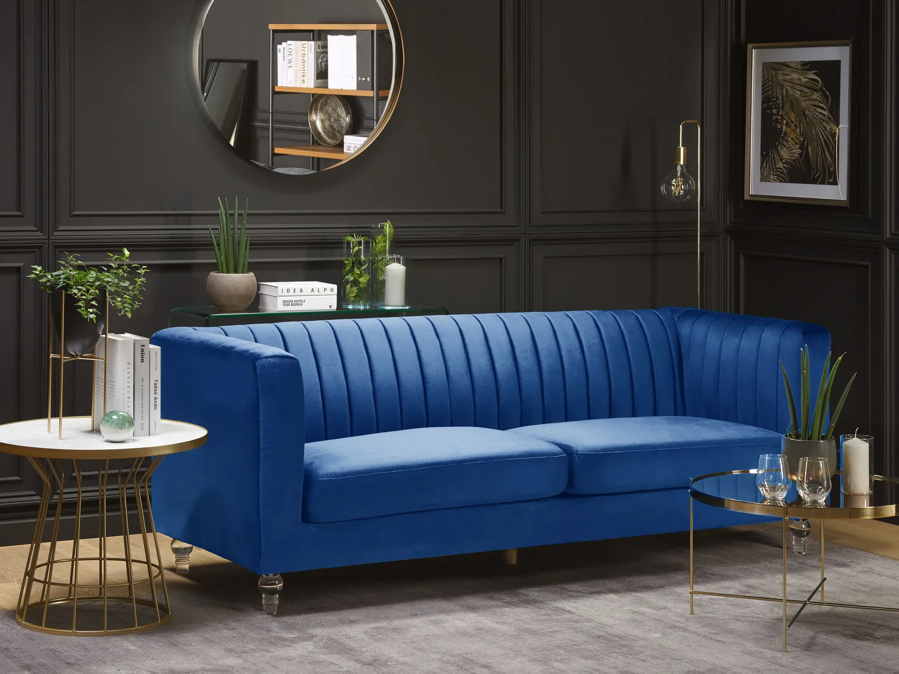Sofa 3 Seater ARVIKA Velvet Navy Blue_806171