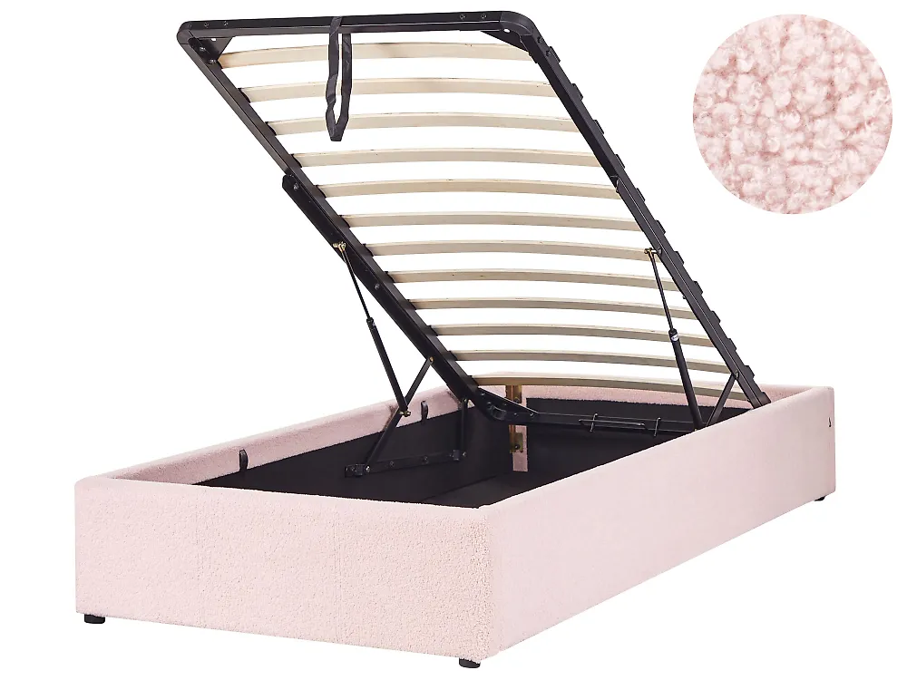 Ottoman Bed without Headboard DINAN Boucle Pastel Pink 90 x 200 cm (EU Single)