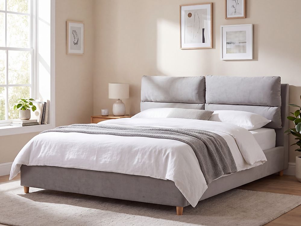 Bett mit Stauraum BATILLY Samtstoff Hellgrau 180 x 200 cm