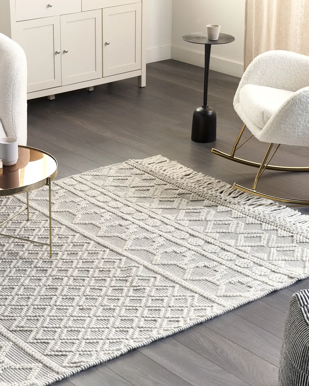 Teppich SOLHAN Grau Beige 160 x 230 cm Wolle