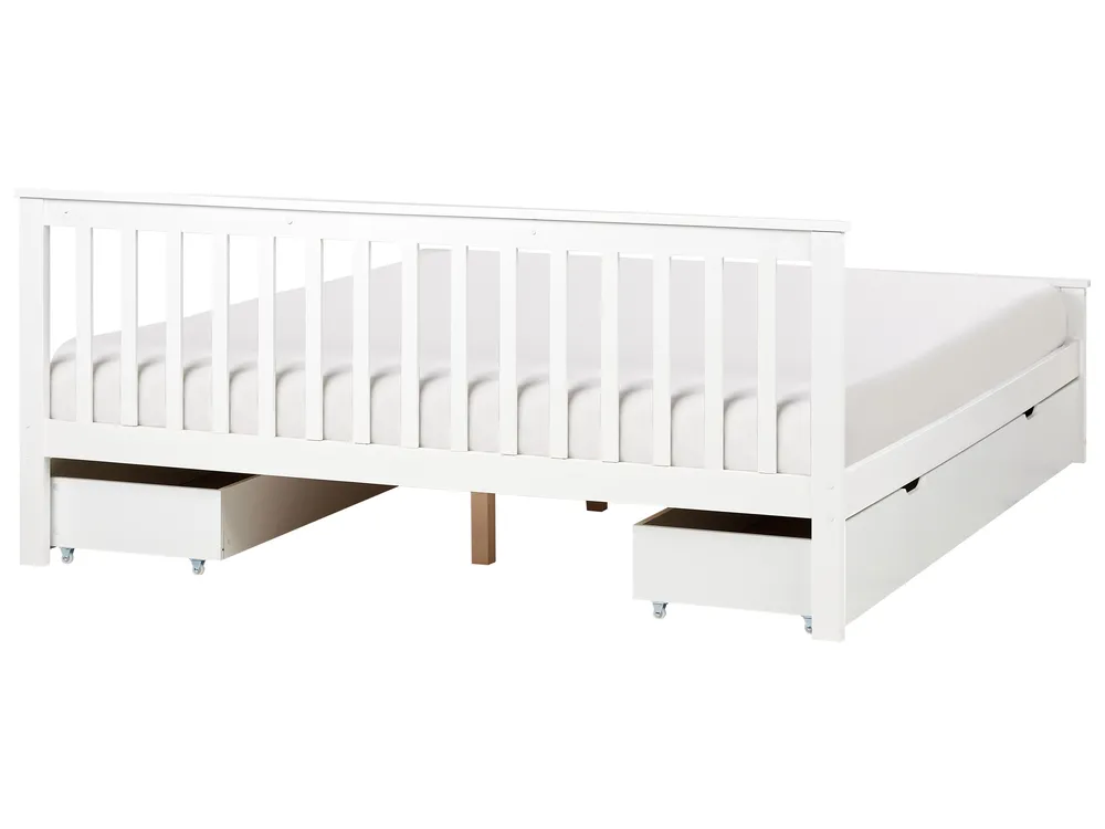 Bett mit 4 Schubladen OLENDON Kiefernholz Weiß 180 x 200 cm_954930