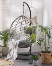 Hängesessel mit Gestell TOLLO Polyrattan Grau_763792
