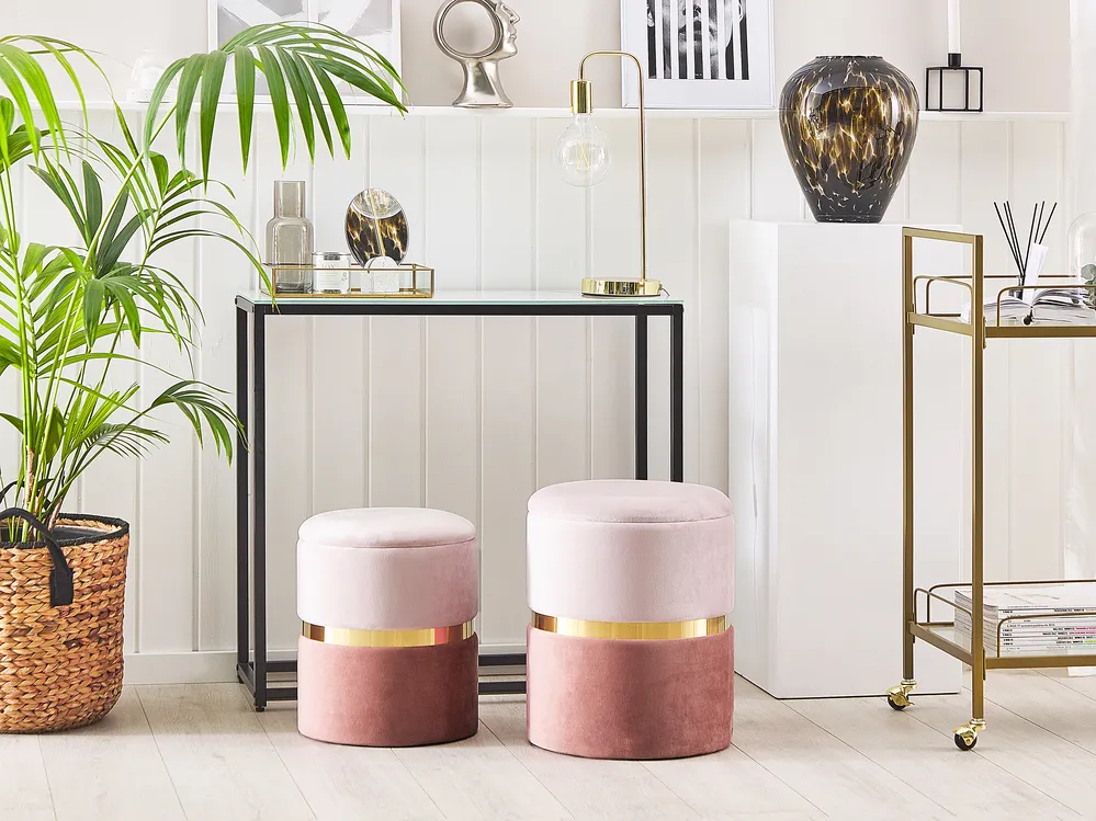 Pouf mit Stauraum 2er Set WICHITA Samtstoff Rosa