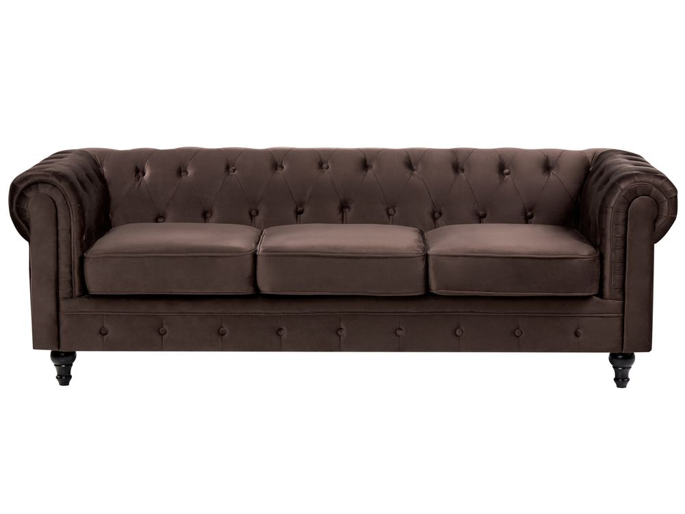 Sofa 3 Seater CHESTERFIELD Velvet Dark Brown