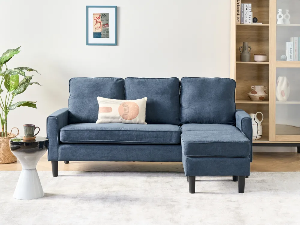Sofa 3-Sitzer AVESTA mit Ottomane Stoff Dunkelblau