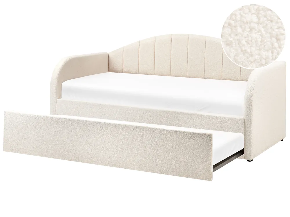 Ausziehbett Bouclé EYBURIE 90 x 200 cm Hellbeige