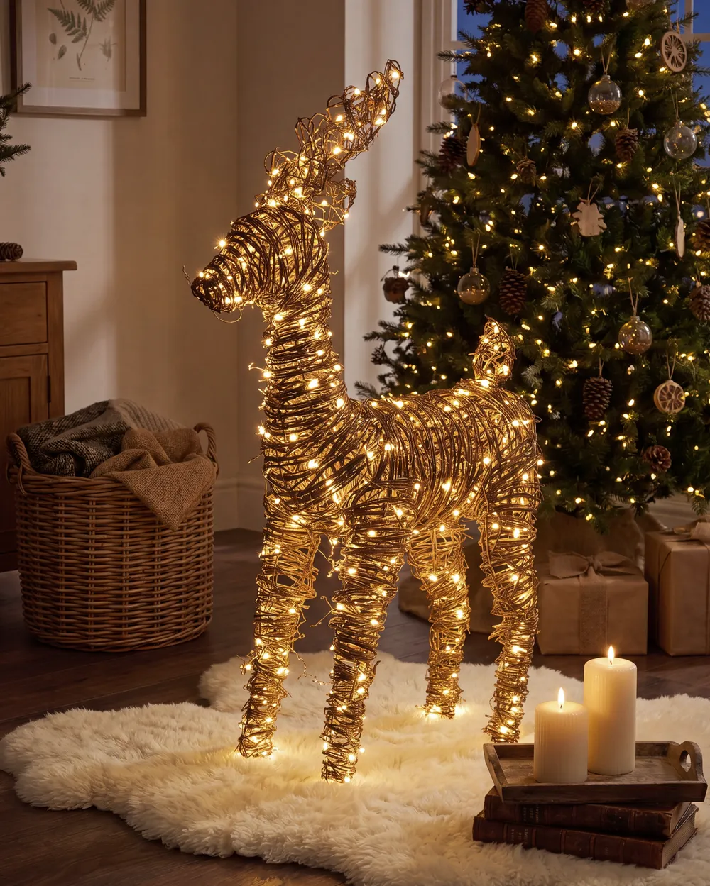 Weihnachtsdekoration LED GRINDAVIK 97 cm Rentier Naturfarben
