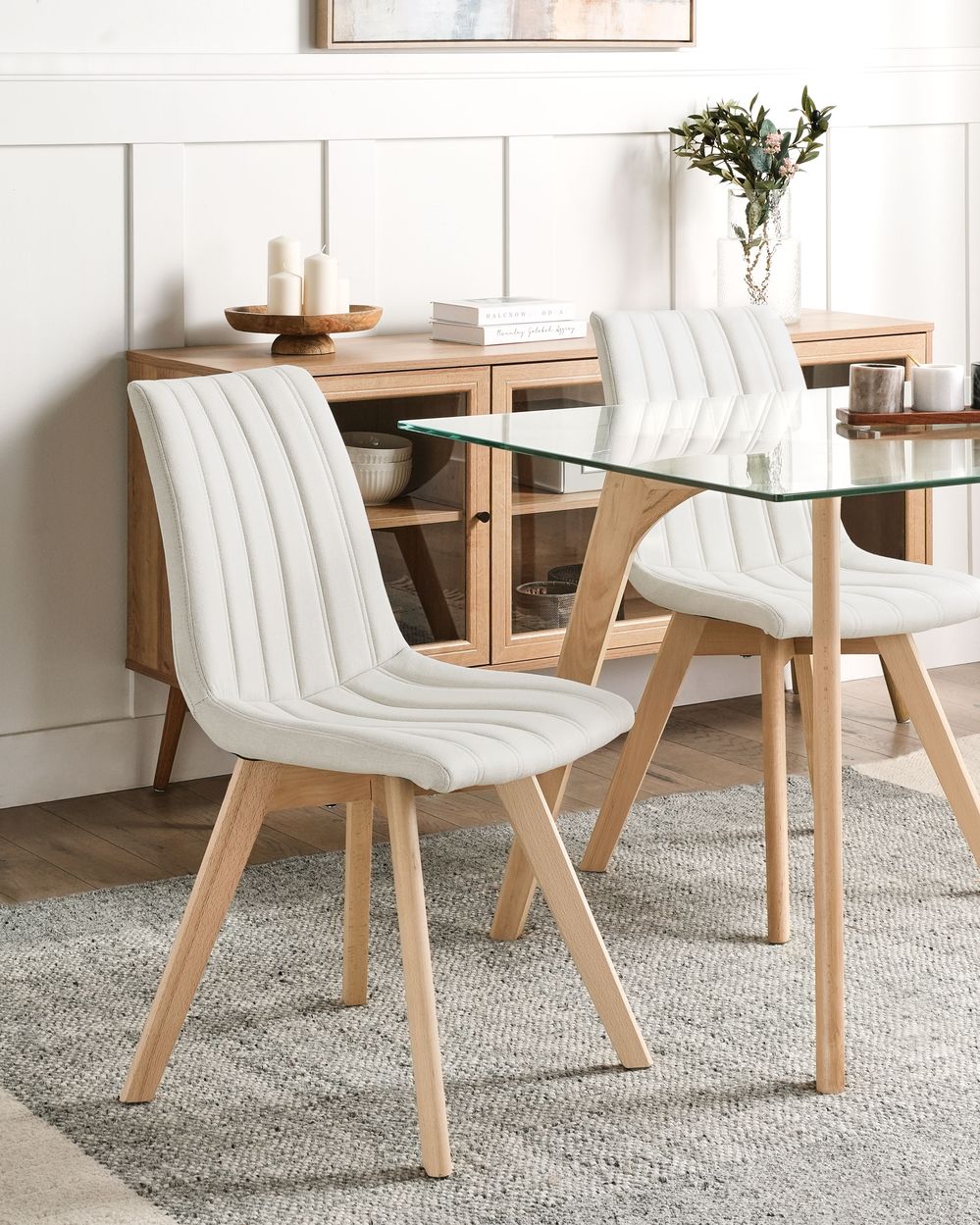 Lot de 2 chaises de salle à manger CALGARY Tissu Blanc cassé